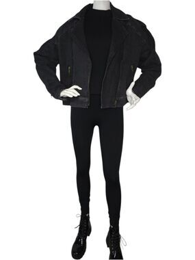 Judy Blue Black Denim Moto Jacket Size Large NWT Zip Biker